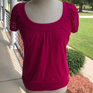5/$20 Pink shirt with flower stitch work on back